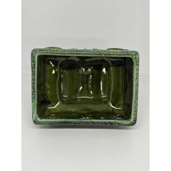 VTG Mid-Century Modern Green Glazed Ceramic Pedestal Planter – Footed Raised - Picture 3 of 6